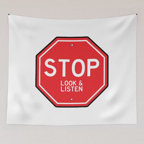 Item preview, hilarious road signs Stop Look and listen designed and sold by TheFlipRepublic.