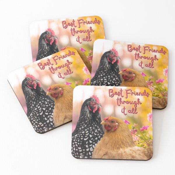 Item preview, Best Friends, two pretty hens in their magical garden. Besties Forever. Beautiful Chickens, love their feather patterns. For all the chicken whisperer and momma hens out there. designed and sold by Orianah.