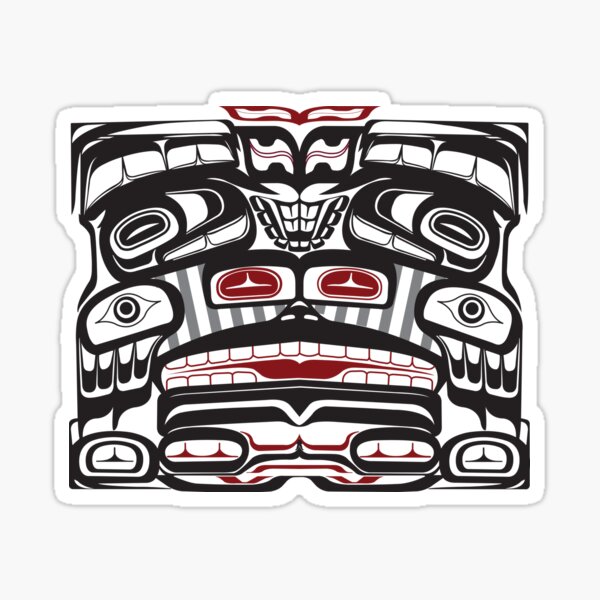 Thunderbird Bear Orca Totem Pole, coastal Salish Haida pacific north west formline design native american Sticker
