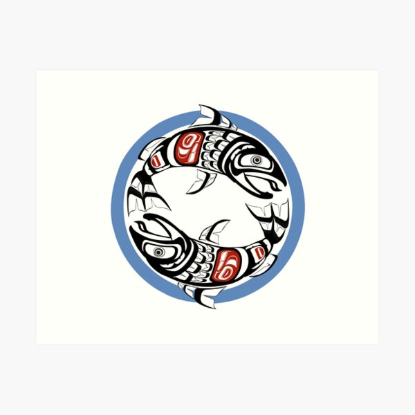 Item preview, Saumon double du Pacifique Nord-Ouest Coho Yin-Yang Salish côtier poisson amérindien forme de cercle designed and sold by cascadiadesigns.