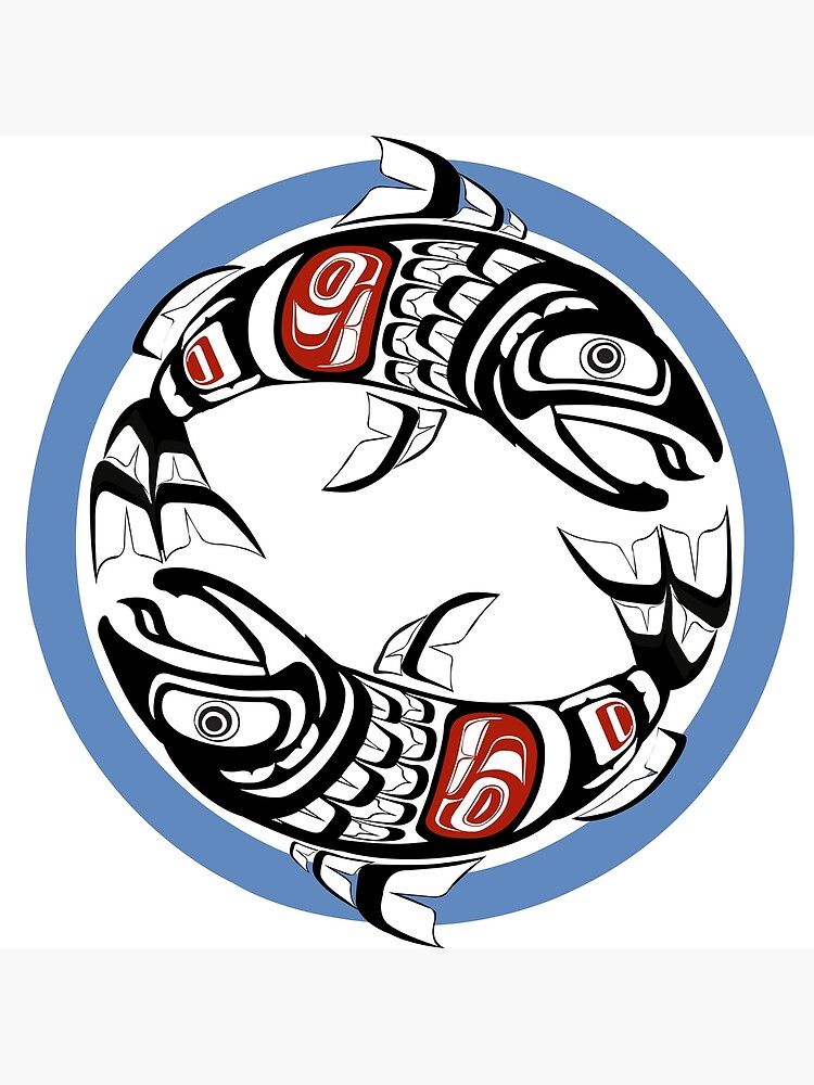 Discover Pacific Northwest Double Salmon Coho Yin-Yang Coastal Salish native American fish formline circle design Canvas