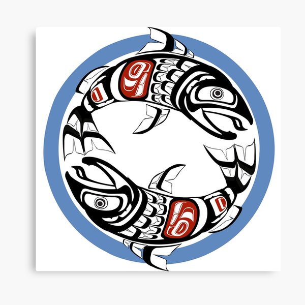 Item preview, Pacific Northwest Double Salmon Coho Yin-Yang Coastal Salish native American fish formline circle design designed and sold by cascadiadesigns.