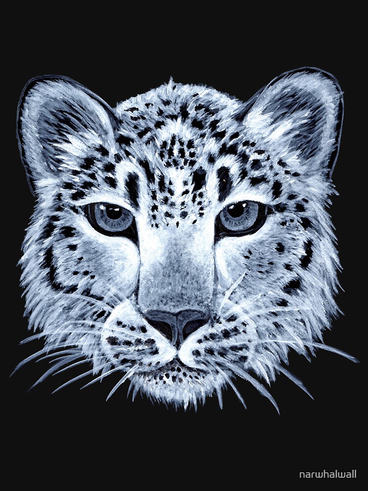 "Snow leopard black and white acrylic painting" T-shirt for Sale by