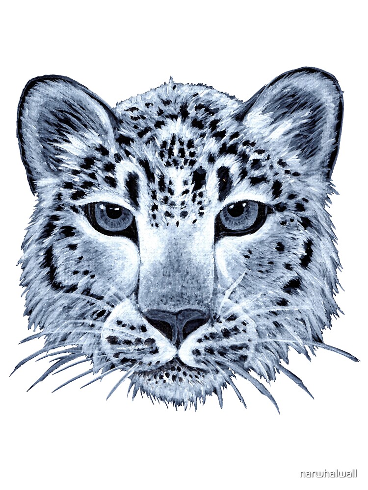 Snow Leopard Black And White Acrylic Painting Kids T Shirt By Narwhalwall Redbubble