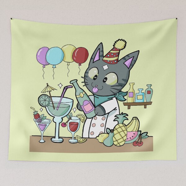 Item preview, Cute Kawaii Grey Tabby Party Cat designed and sold by inkandpink.