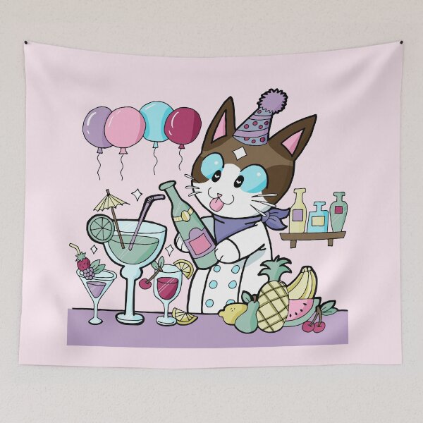 Item preview, Cute Kawaii Grey Ragoll Party Cat designed and sold by inkandpink.
