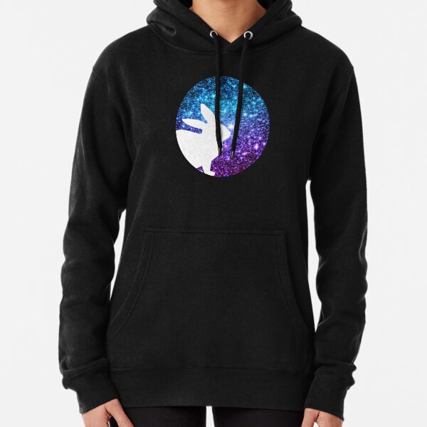 Easter Bunny Silhouette in Teal Purple Ombre Glitter Easter Egg Pullover Hoodie