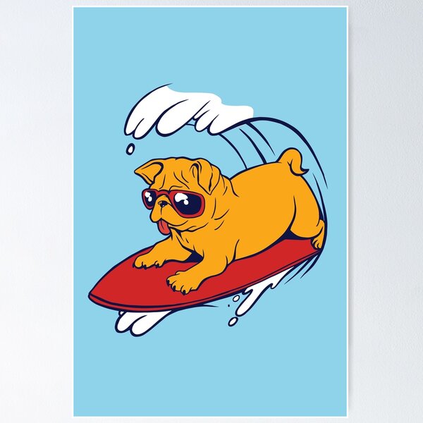 Artikelvorschau, Cooler Mops auf einem Boogie Board Cartoon entworfen und verkauft von SLAG-Creative.