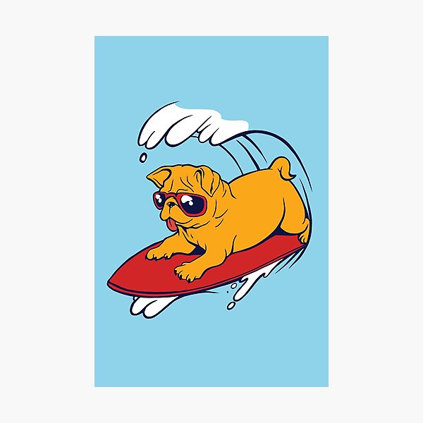 Artikelvorschau, Cooler Mops auf einem Boogie Board Cartoon entworfen und verkauft von SLAG-Creative.