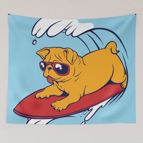 Item preview, Cool Pug on a Boogie Board Cartoon designed and sold by SLAG-Creative.