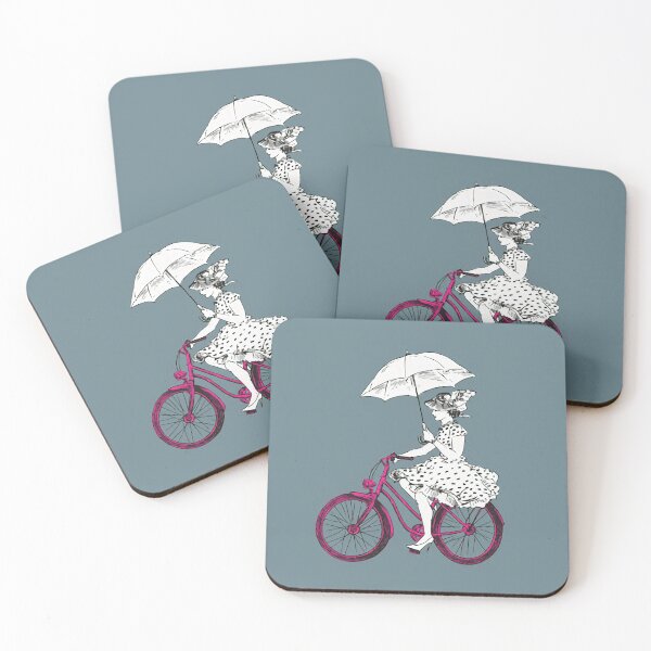 Item preview, a woman on a bicycle carrying an amblrela designed and sold by megasity2020.