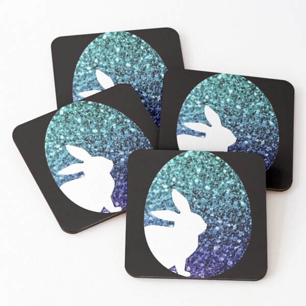 Artikelvorschau, Osterhasen-Silhouette in blaugrünem Ombre Faux Glitter Osterei entworfen und verkauft von Felicity-K.