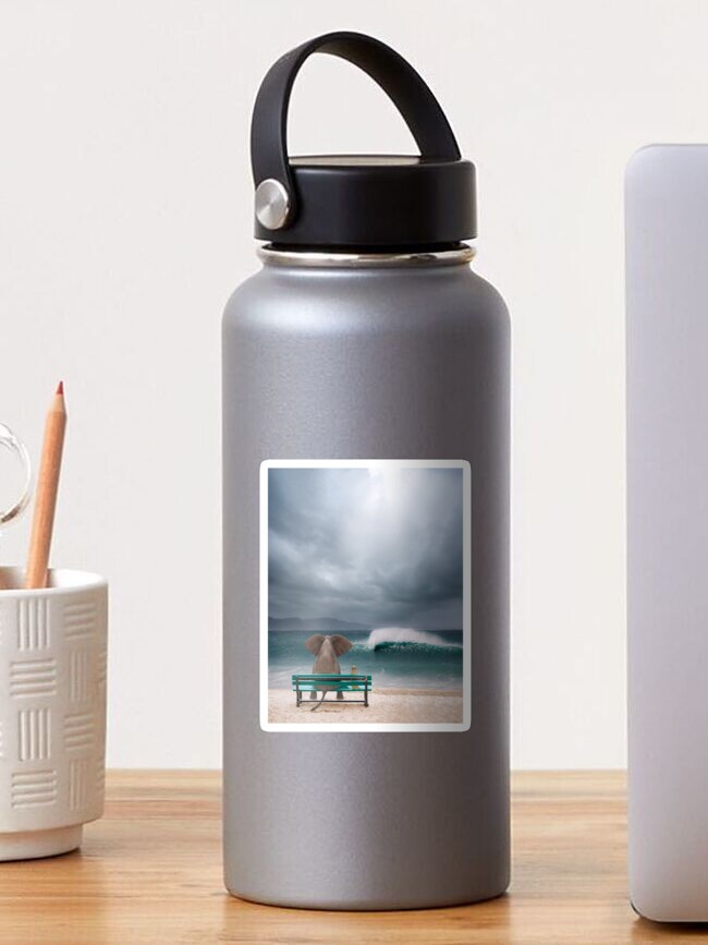 Thumbnail 1 of 3, Sticker, elephant and dog sit by the sea in a storm designed and sold by mikekiev.