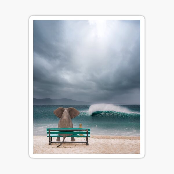 elephant and dog sit by the sea in a storm  Sticker