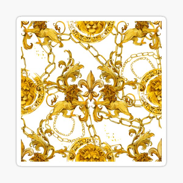 Aperçu de l'œuvre modèle sans couture baroque de lion d'or. Ornement de dentelle d'or vintage aquarelle. impression textile de luxe créée et vendue par Fayankova Alena.
