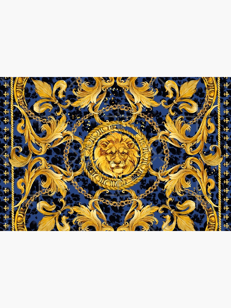 Disover golden lion and damask ornament. Bath Mat