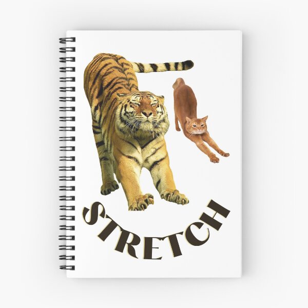 Artikelvorschau, Dehnübung von einem großen Tiger und einer kleinen Katze - mit schwarzem Text 1 entworfen und verkauft von AnnaBBS.