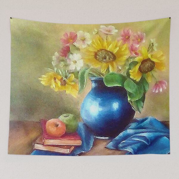 Item preview, GIRASOLES COSMOS Y BOTE AZUL FINE ART PRINT, BODEGONES INSPIRADOS EN LA NATURALEZA designed and sold by Adri Barnard.