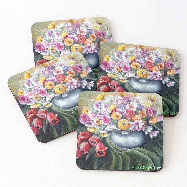 Artikelvorschau, WILDE BLUMEN, TULPEN UND GRÜNER VORHANG KUNSTDRUCK, VON DER NATUR INSPIRIERT STILLLEBEN entworfen und verkauft von Adri Barnard.