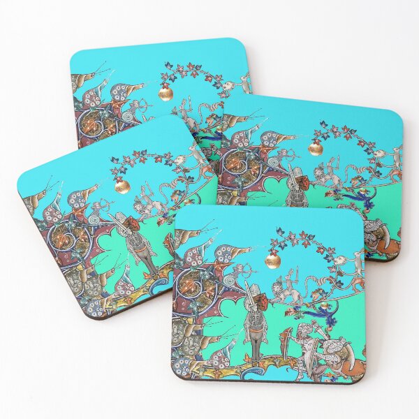 Item preview, WEIRD MEDIEVAL BESTIARY  WAR, KNIGHTS AND KILLER RABBITS FIGHTING WITH GIANT SNAILS Teal Blue Green designed and sold by BulganLumini.