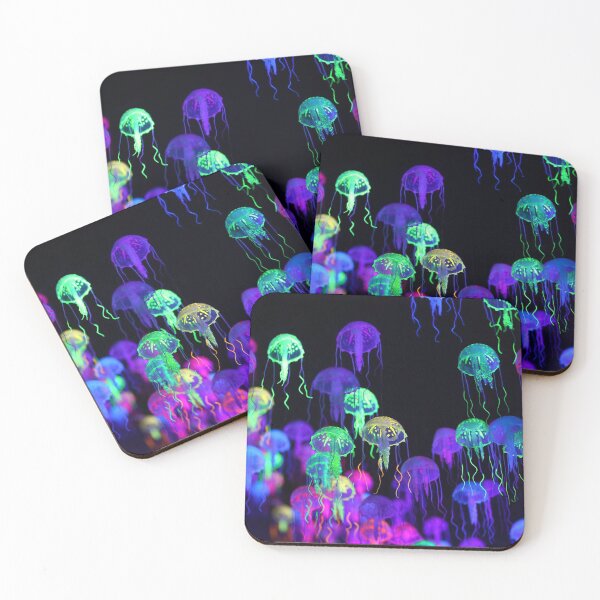 Item preview, A smack of fluorescent jellyfish floating, marine life background designed and sold by Familyshmot.