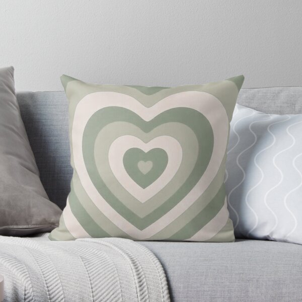 Sage Green Hearts Throw Pillow