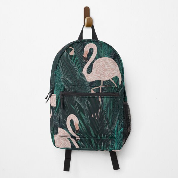 Item preview, Tropical silent stylized concept digital print with pink flamingos, tropical green leaves, areca, banana leaves, rainforest plants. designed and sold by ANAKOTO.