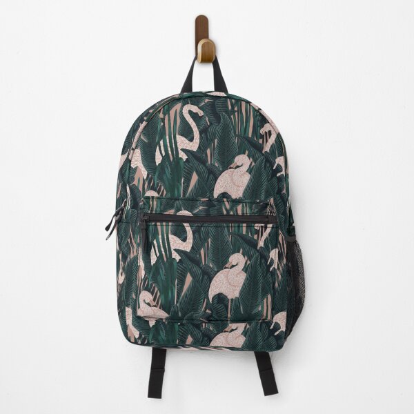 Item preview, Tropical seamless stylized concept digital print with pink flamingos, tropical green leaves, areca, banana leaves, rainforest plants. designed and sold by ANAKOTO.