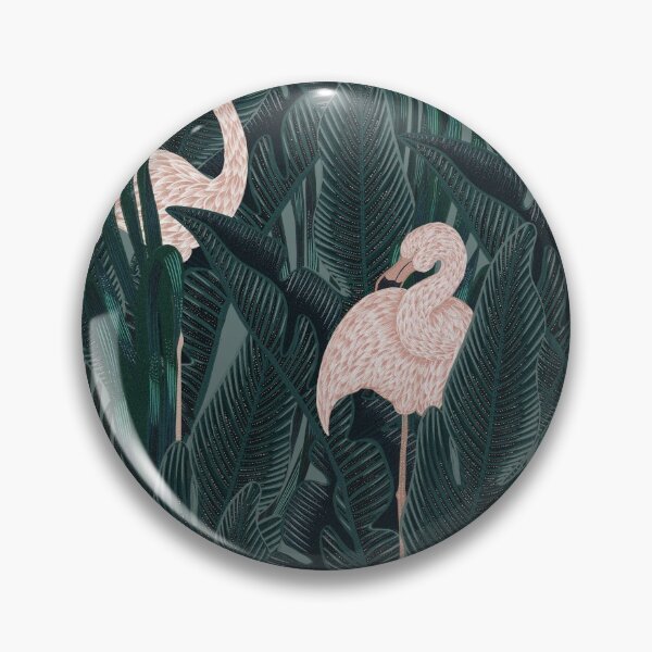 Item preview, Tropical seamless stylized concept digital print with pink flamingos, tropical green leaves, areca, banana leaves, rainforest plants. designed and sold by ANAKOTO.