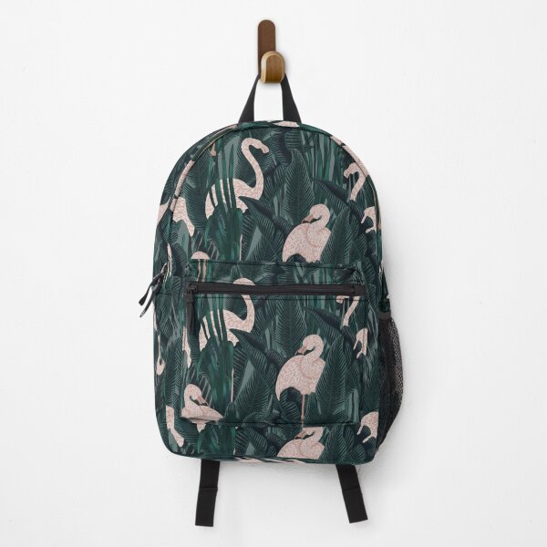 Item preview, Tropical seamless stylized concept digital print with pink flamingos, tropical green leaves, areca, banana leaves, rainforest plants. designed and sold by ANAKOTO.