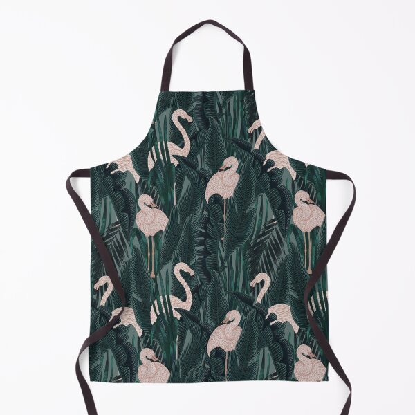 Item preview, Tropical seamless stylized concept digital print with pink flamingos, tropical green leaves, areca, banana leaves, rainforest plants. designed and sold by ANAKOTO.