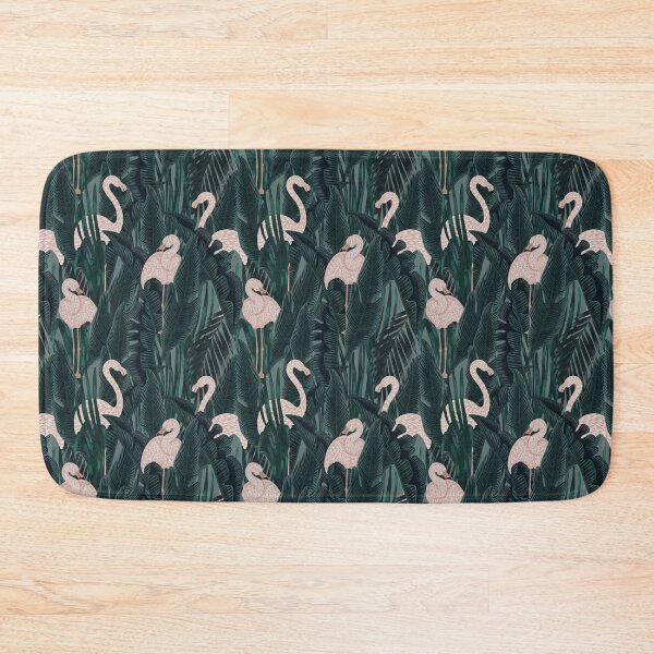Item preview, Tropical seamless stylized concept digital print with pink flamingos, tropical green leaves, areca, banana leaves, rainforest plants. designed and sold by ANAKOTO.