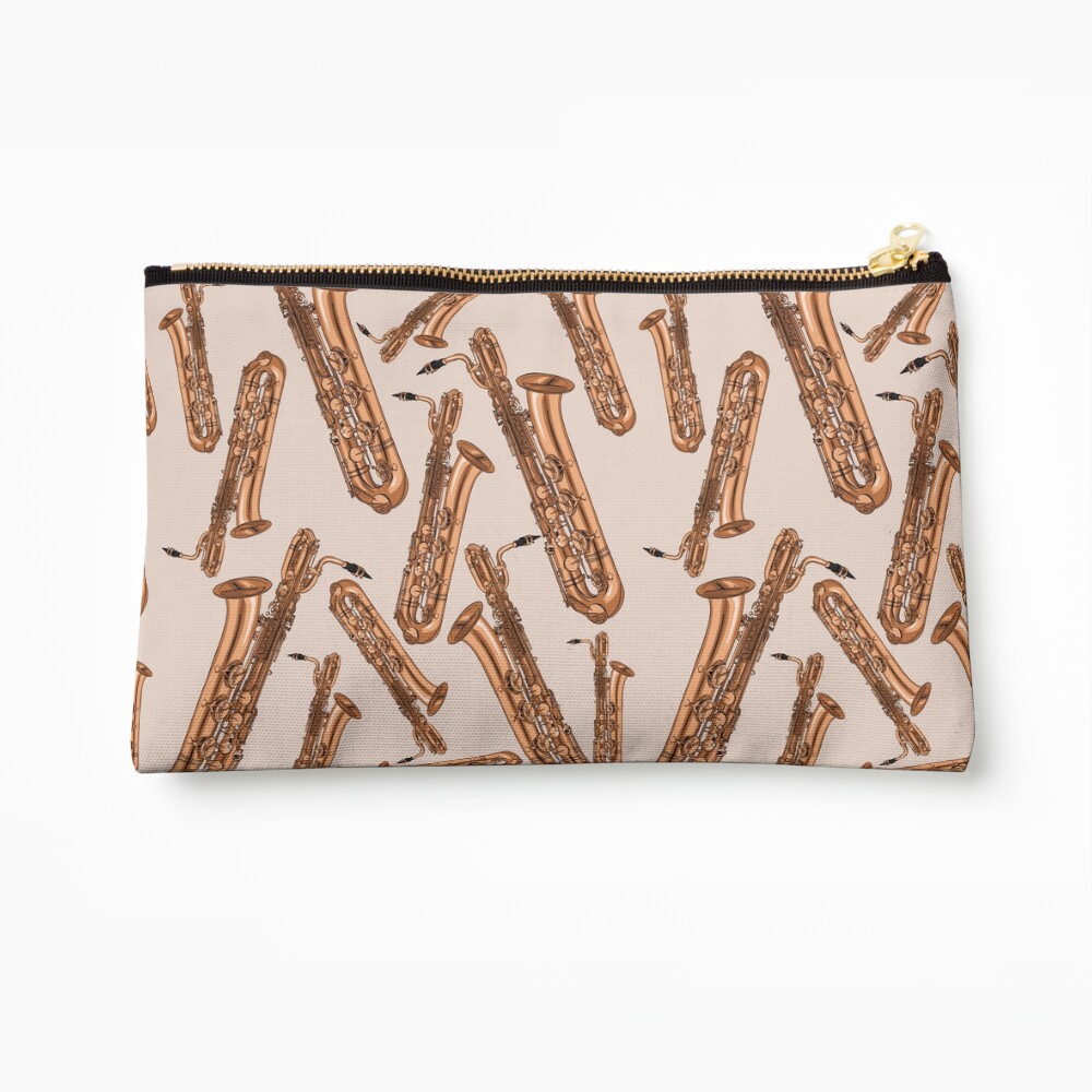 Baritone Saxophone Pattern Pink Zipper Pouch