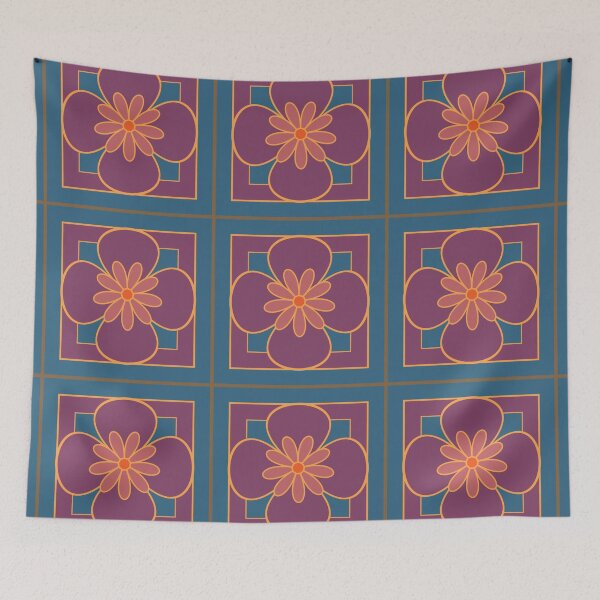 Item preview, Beautiful floral tile repeat pattern, burgundy, golden yellow and dark teal designed and sold by Susan Marie Williams.