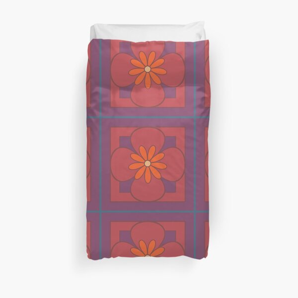 Beautiful floral tile repeat pattern, bright orange, dusky orange and misty purple Duvet Cover