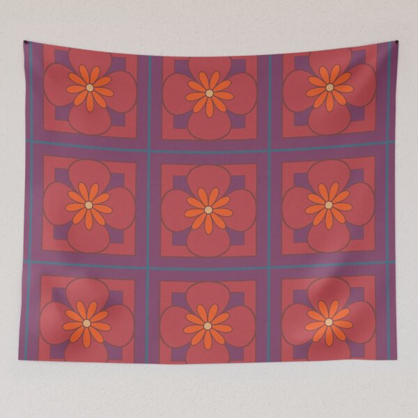Item preview, Beautiful floral tile repeat pattern, bright orange, dusky orange and misty purple designed and sold by Susan Marie Williams.