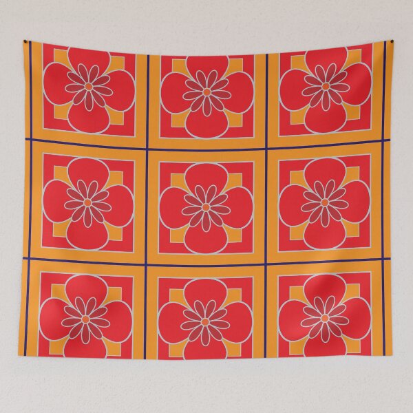 Item preview, Beautiful floral tile repeat pattern, bright red, golden yellow, dark red designed and sold by Susan Marie Williams.