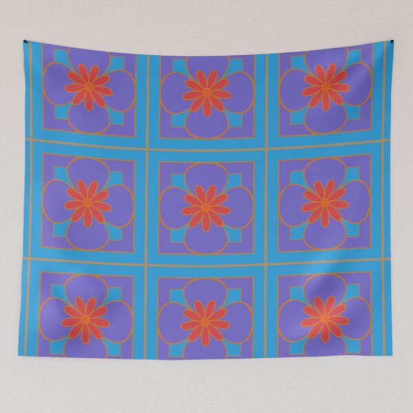 Item preview, Beautiful floral tile repeat pattern, purple, red, sky blue designed and sold by Susan Marie Williams.