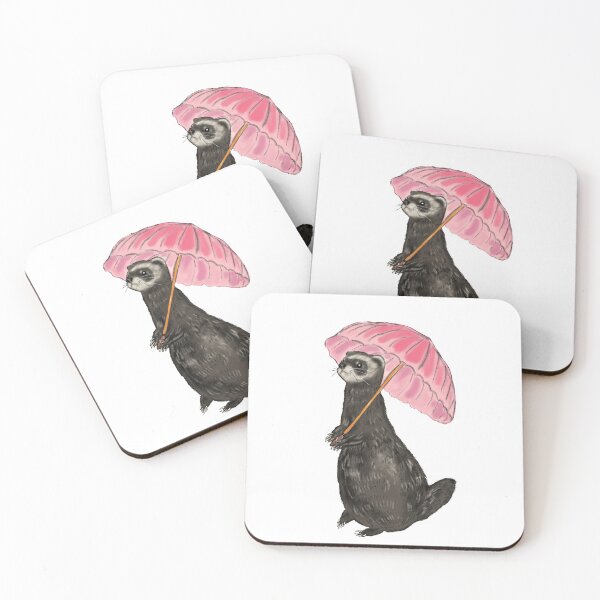 Item preview, Polecat with Pink Umbrella  designed and sold by MANUMONY.