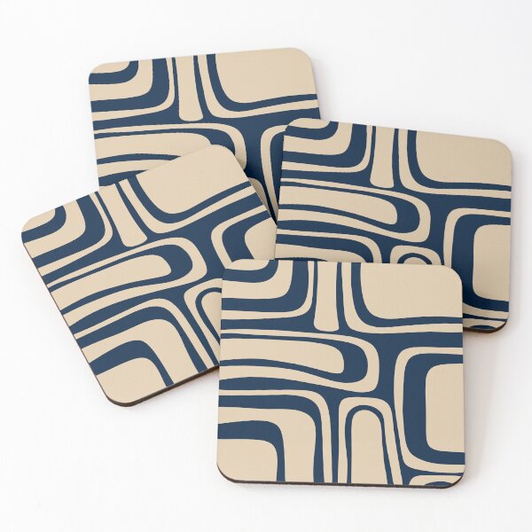 Item preview, Palm Springs Retro Midcentury Modern Abstract Pattern in Mid Mod Navy Blue and Beige designed and sold by kierkegaard.