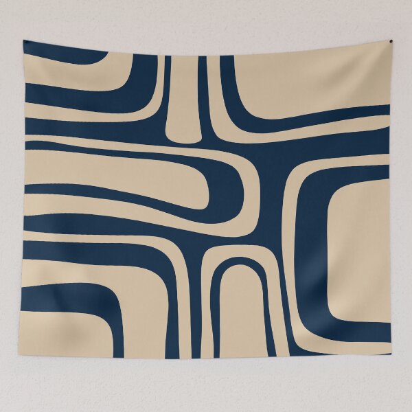 Item preview, Palm Springs Retro Midcentury Modern Abstract Pattern in Mid Mod Navy Blue and Beige designed and sold by kierkegaard.