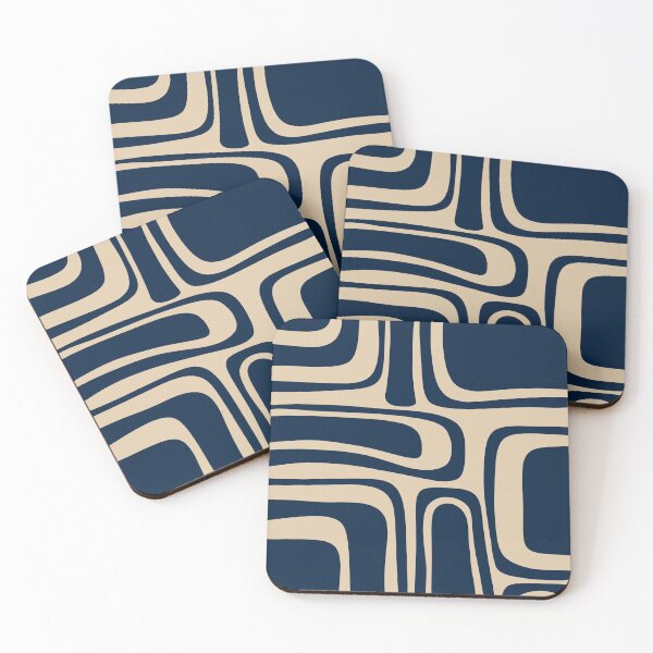 Item preview, Palm Springs Retro Midcentury Modern Abstract Pattern in Mid Mod Beige and Navy Blue designed and sold by kierkegaard.