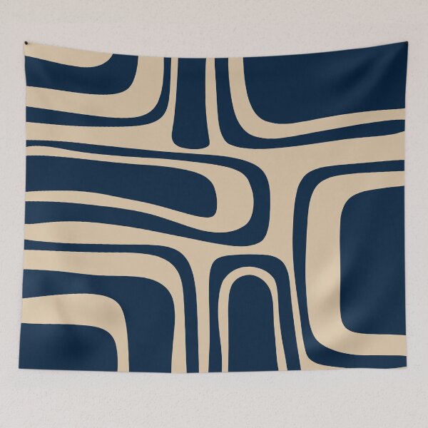 Item preview, Palm Springs Retro Midcentury Modern Abstract Pattern in Mid Mod Beige and Navy Blue designed and sold by kierkegaard.