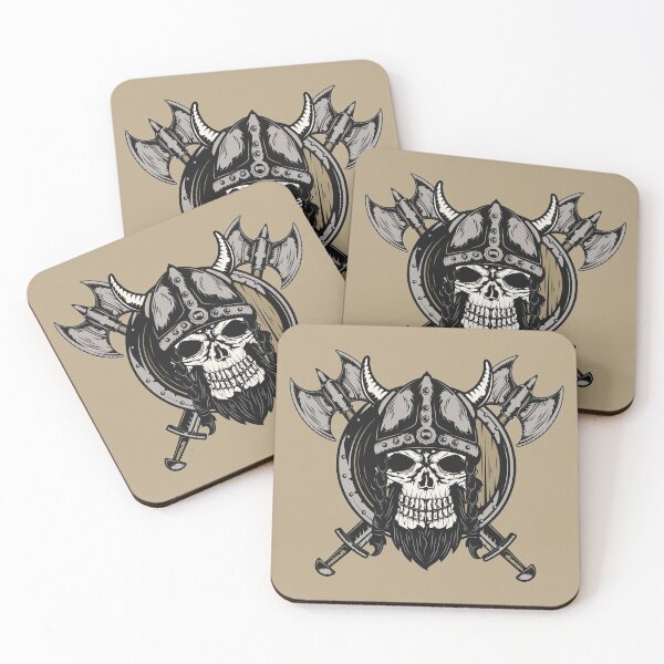 Item preview, Bearded Viking Design of a Skull with two Axes and a Helmet designed and sold by NajoFashions.