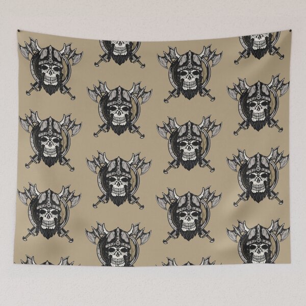 Item preview, Bearded Viking Design of a Skull with two Axes and a Helmet designed and sold by NajoFashions.