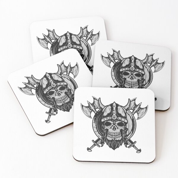 Item preview, Bearded Viking Design of a Skull with two Axes and a Helmet designed and sold by NajoFashions.