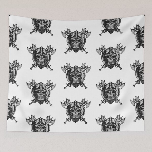 Item preview, Bearded Viking Design of a Skull with two Axes and a Helmet designed and sold by NajoFashions.
