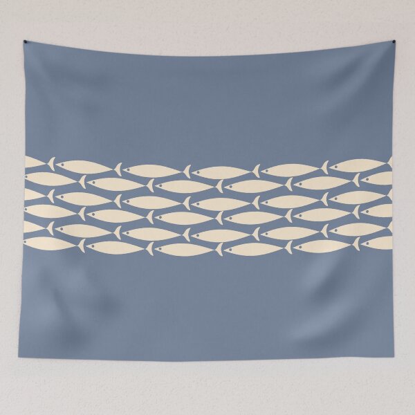 Item preview, Fish Stripe 6 - Minimalist Mid Century Modern Pattern in Stone Blue and Cream designed and sold by kierkegaard.