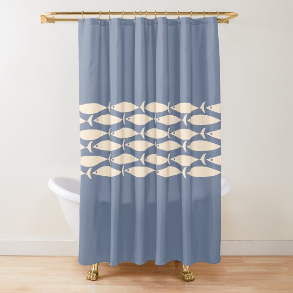 Item preview, Fish Stripe 6 - Minimalist Mid Century Modern Pattern in Stone Blue and Cream designed and sold by kierkegaard.
