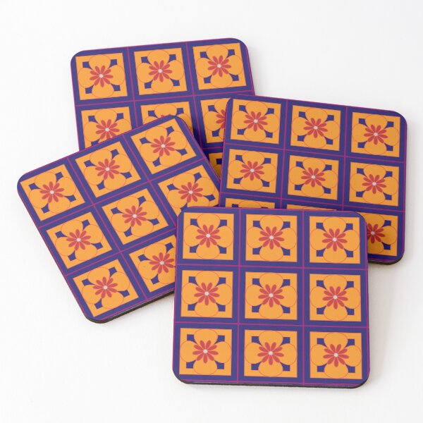 Item preview, Beautiful floral tile repeat pattern, red and orange on rich dark blue designed and sold by Susan Marie Williams.